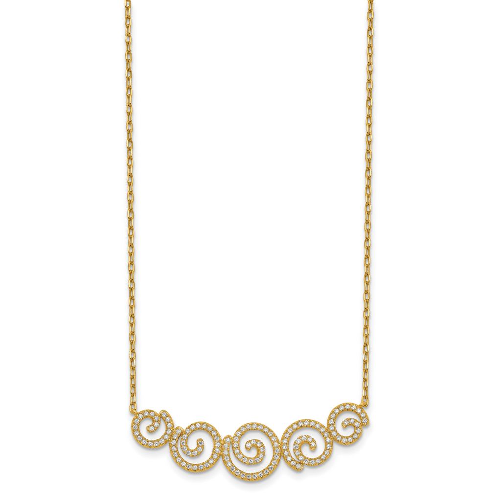 Sophia Jewelers Sterling Silver Gold-Tone CZ Swirl Necklace Unisex
