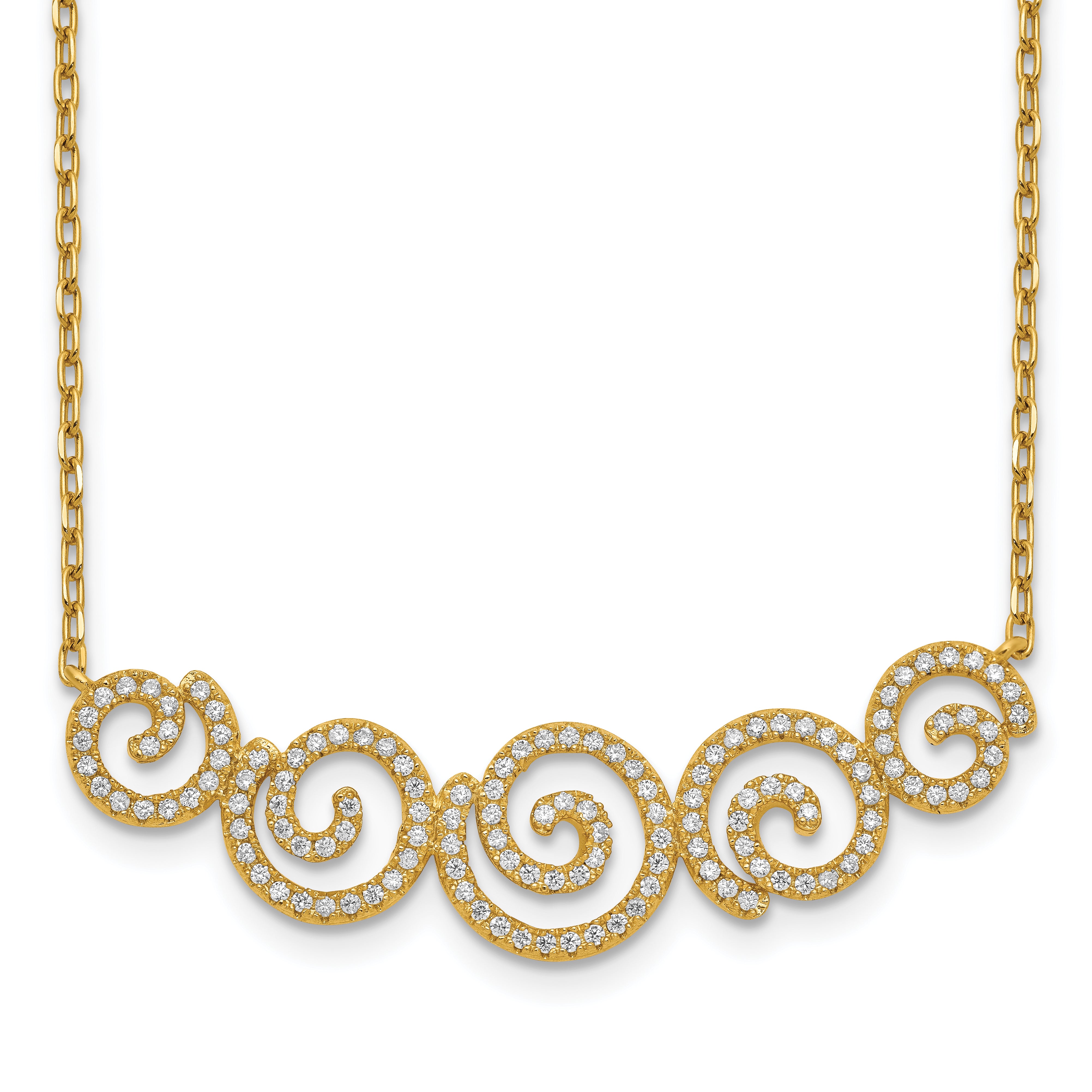Sterling Shimmer Sterling Silver Gold-tone Flash gold-plated 133 Stone CZ Swirls Necklace with 2 inch extender
