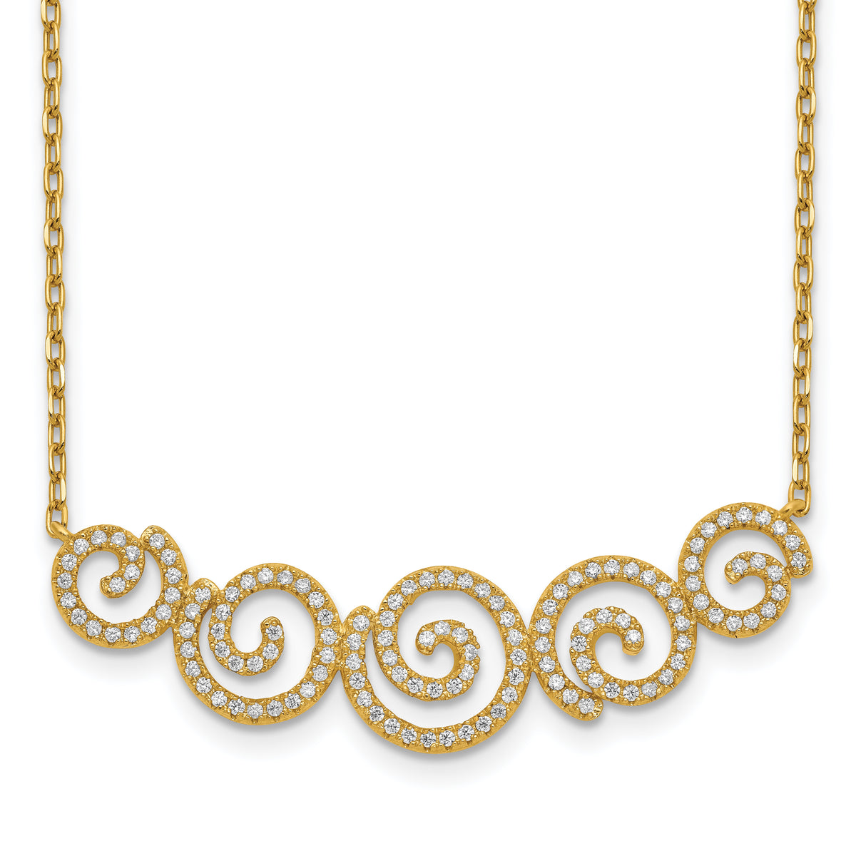 Sterling Shimmer Sterling Silver Gold-tone Flash gold-plated 133 Stone CZ Swirls Necklace with 2 inch extender