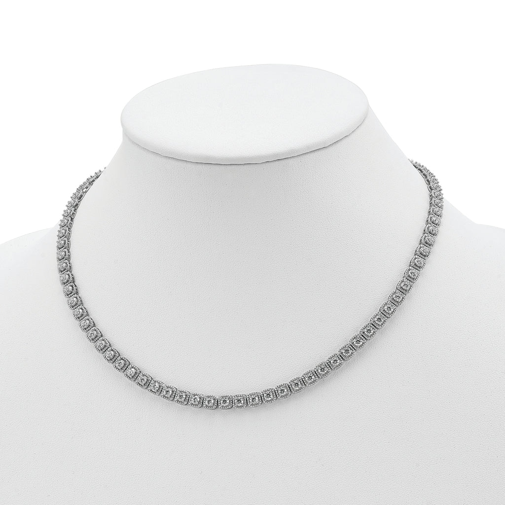Sterling Silver Rhodium-Plated CZ Riviera Necklace Unisex 17 Polished
