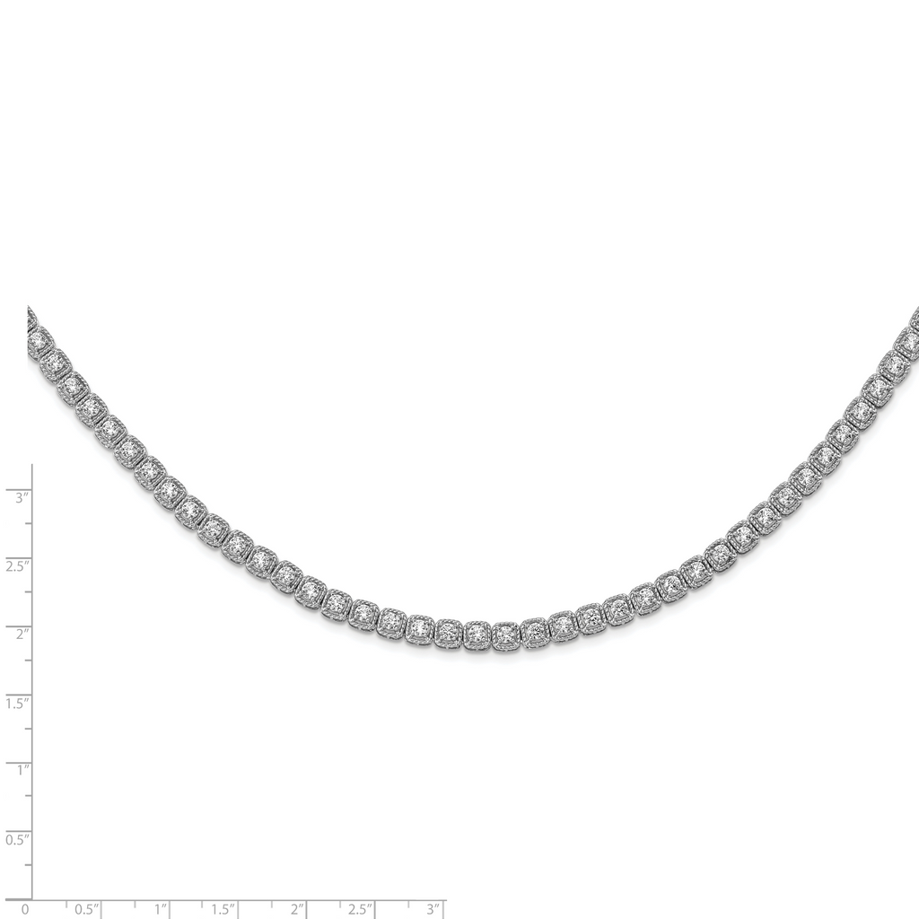 Sterling Silver Rhodium-Plated CZ Riviera Necklace Unisex 17 Polished