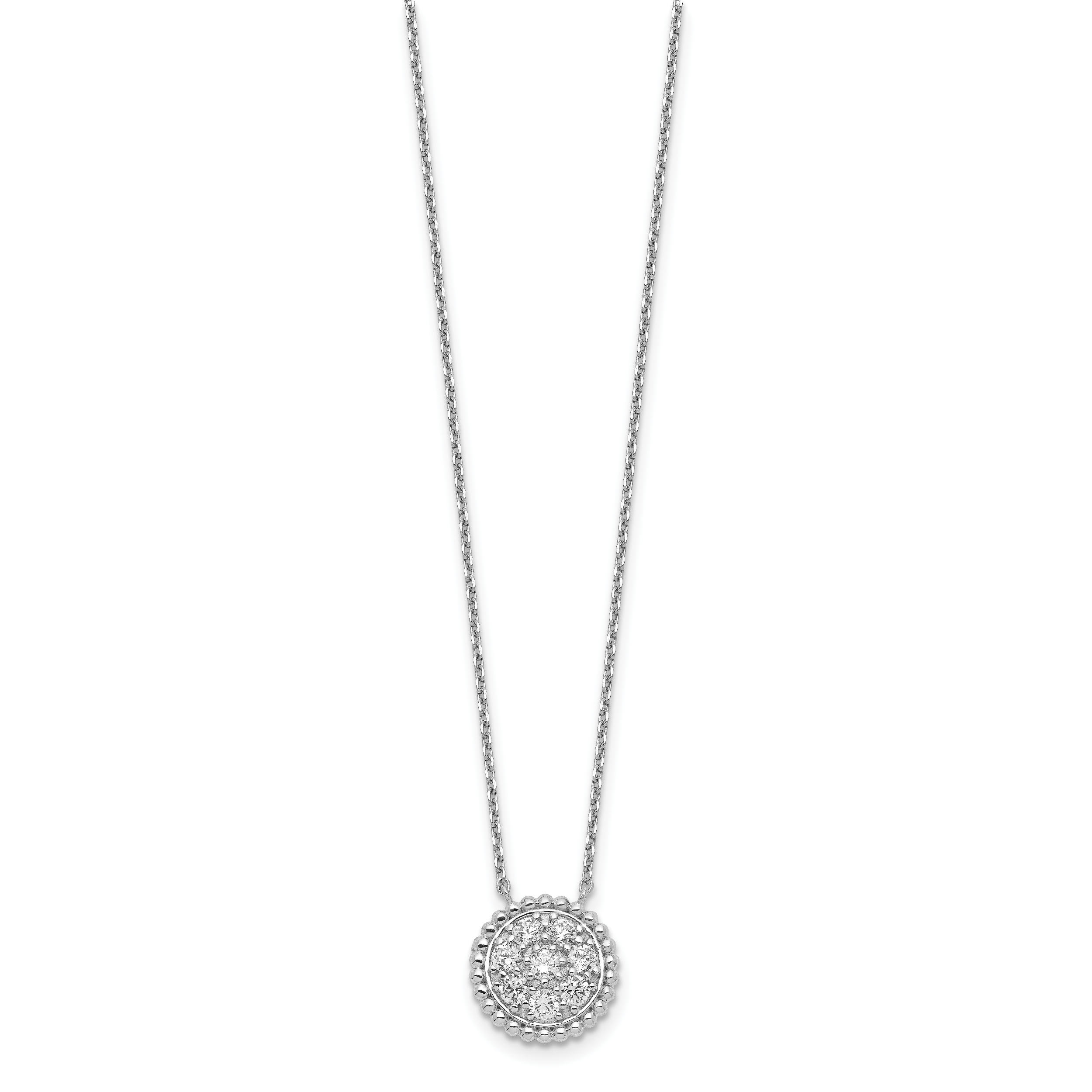 Sterling Silver CZ Necklace with Rhodium Polish Unisex Elegance