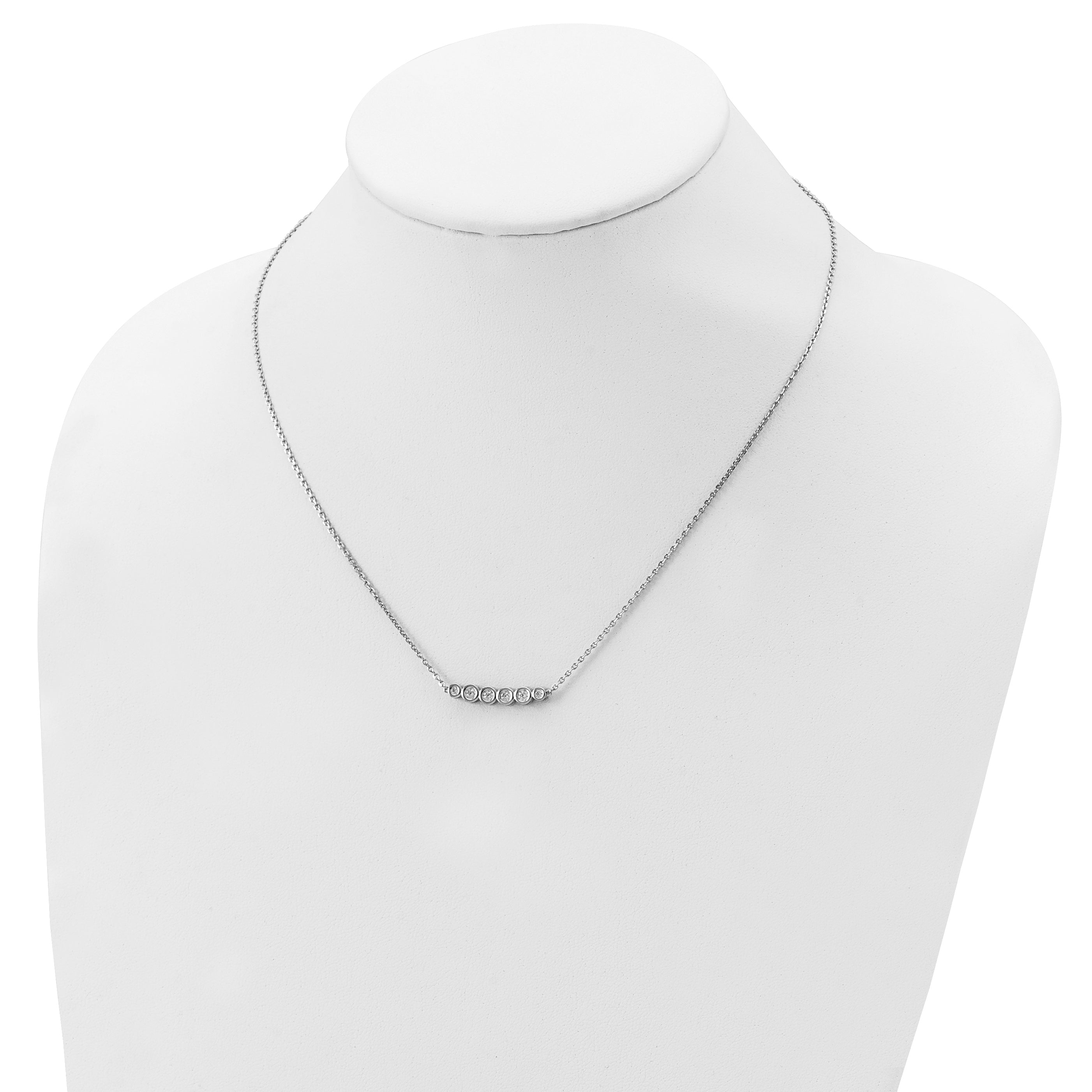 Sterling Silver CZ Bar Necklace with Rhodium Finish and Extender