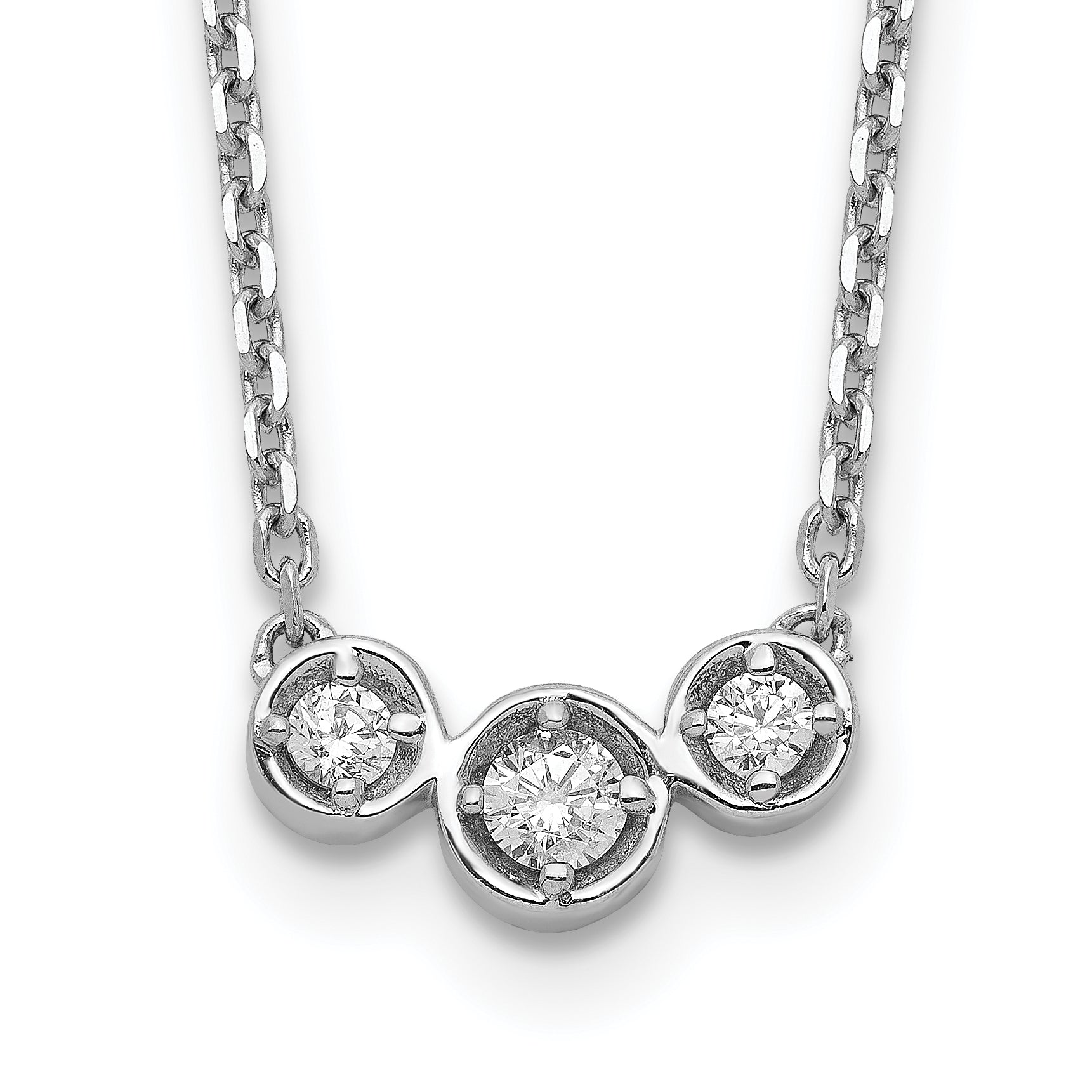 Sterling Shimmer Sterling Silver Rhodium-plated 16 inch 3 Stone CZ Necklace with 2 inch extender Main image