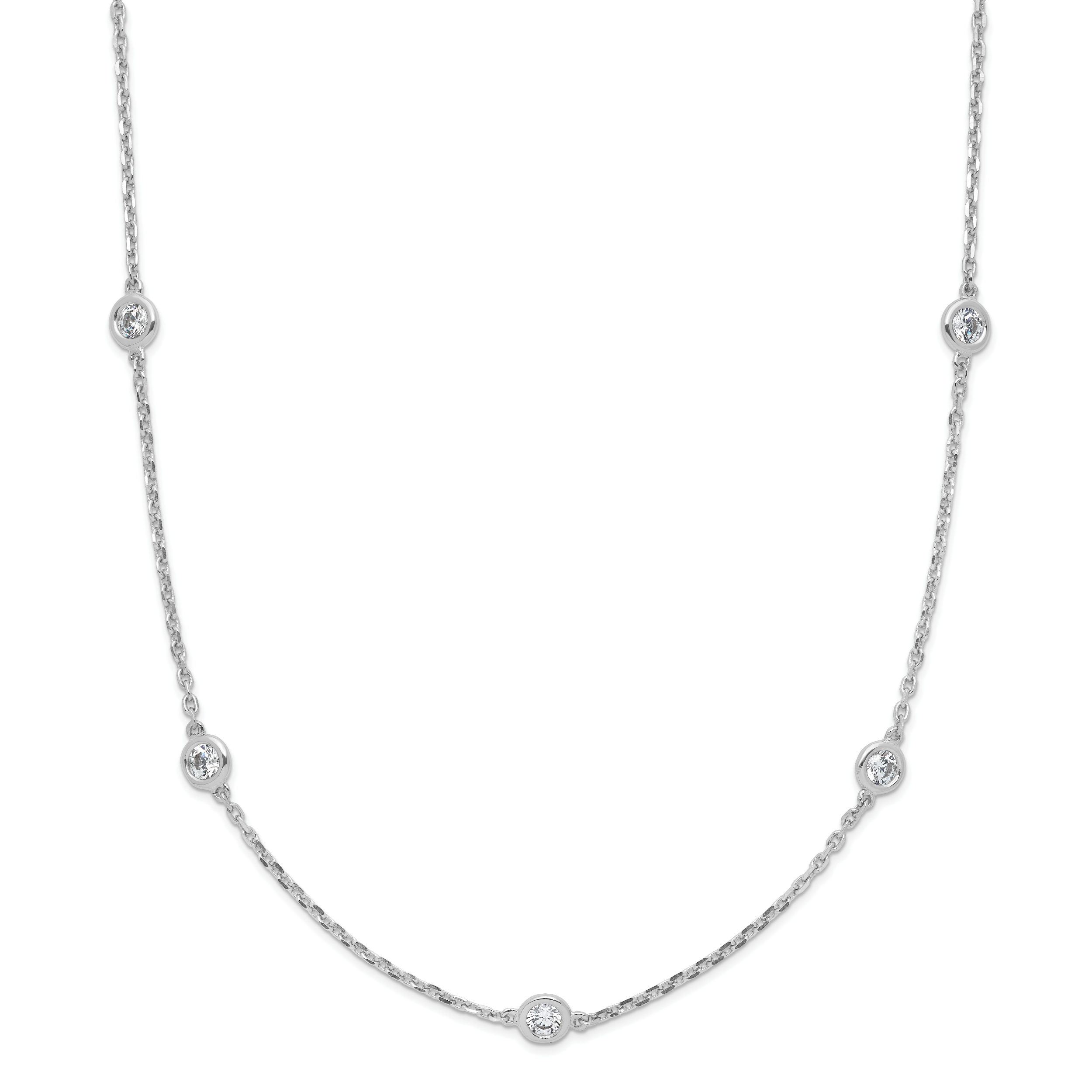 Sterling Silver 24 Polished CZ Necklace with Rhodium Finish Unisex