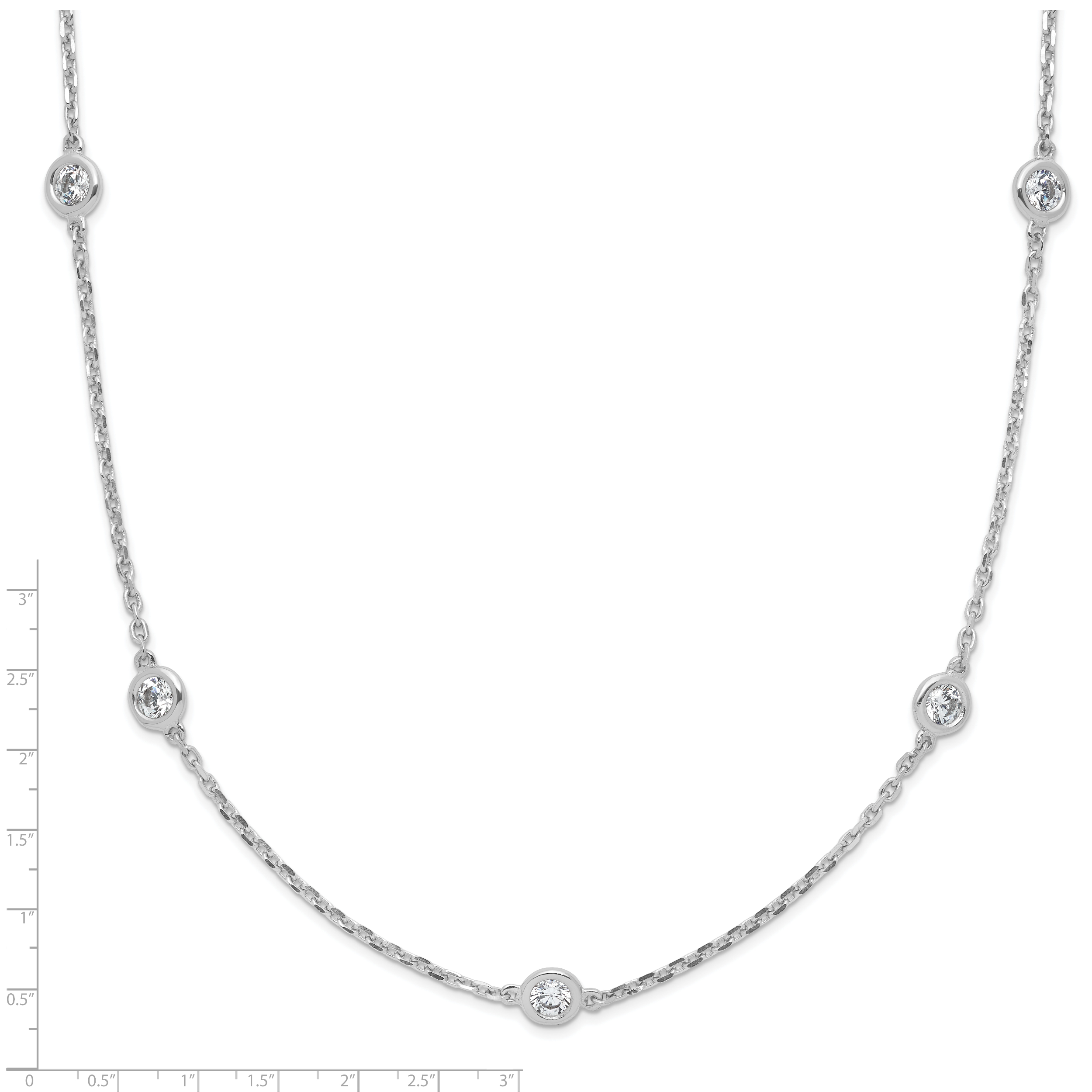 Sterling Silver 24 Polished CZ Necklace with Rhodium Finish Unisex