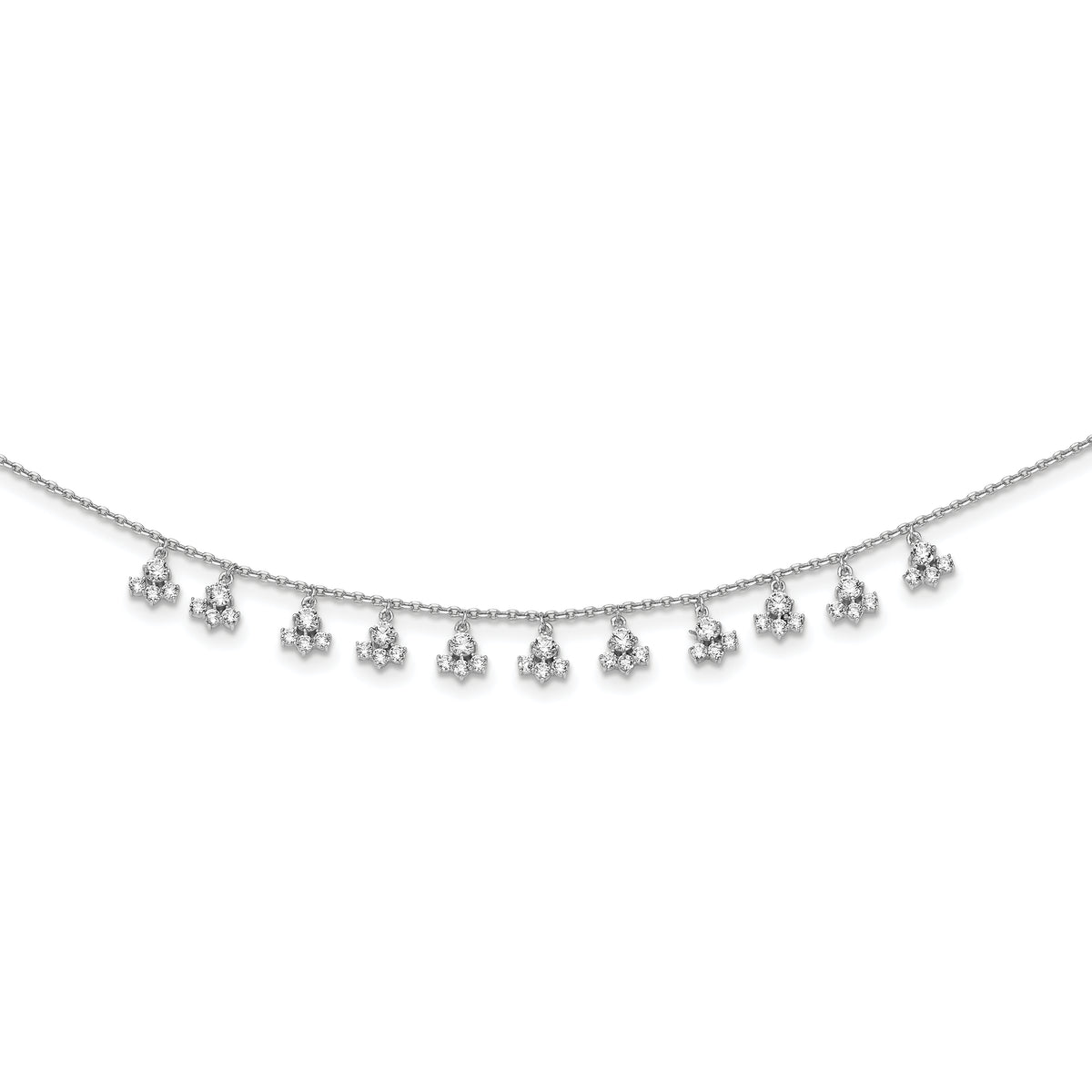 Sterling Shimmer Sterling Silver Rhodium-plated 18 inch 46 Stone 13 Cluster Stations CZ Necklace