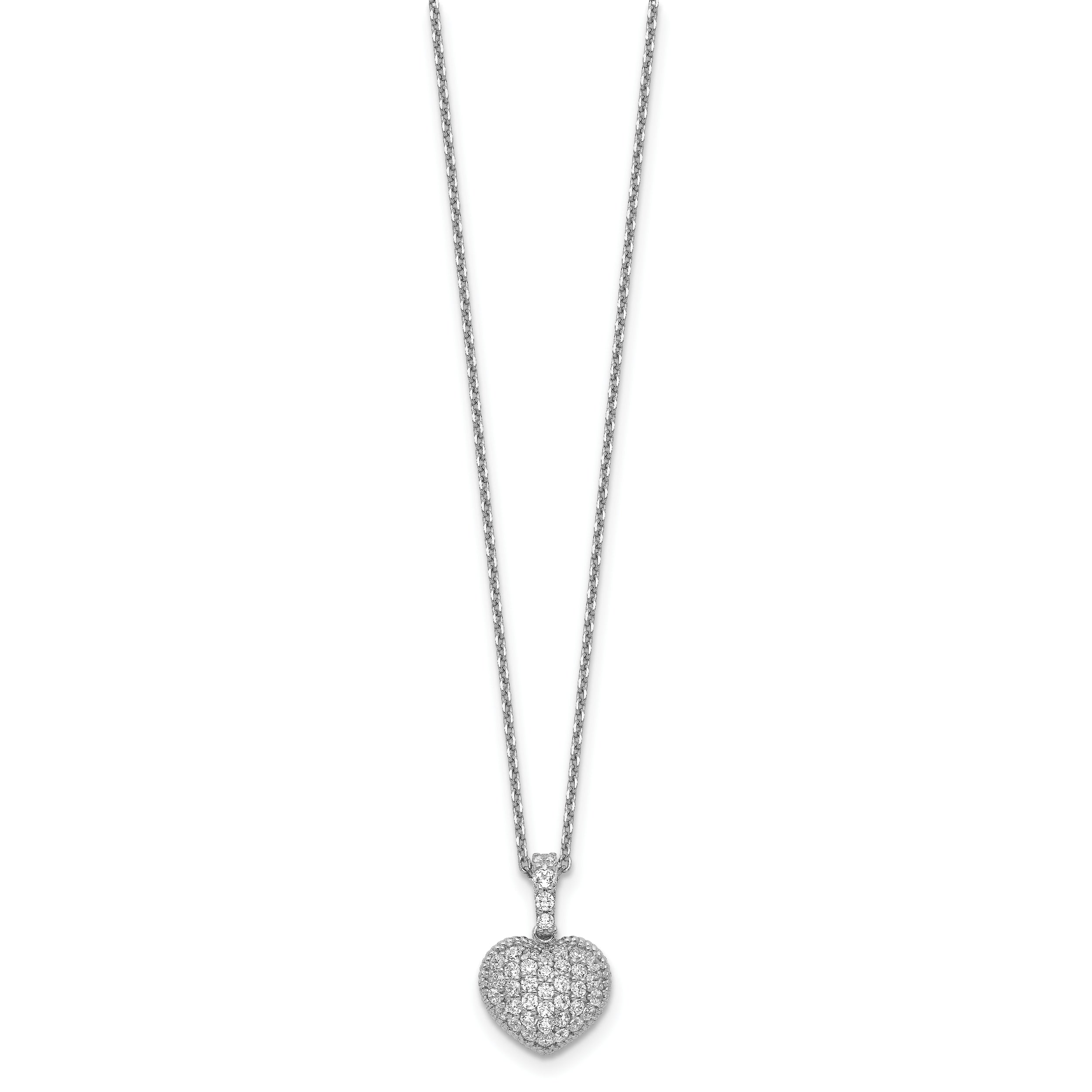 Sophia Jewelers Rhodium-Plated Sterling Silver Heart Necklace with 40 CZ Stones