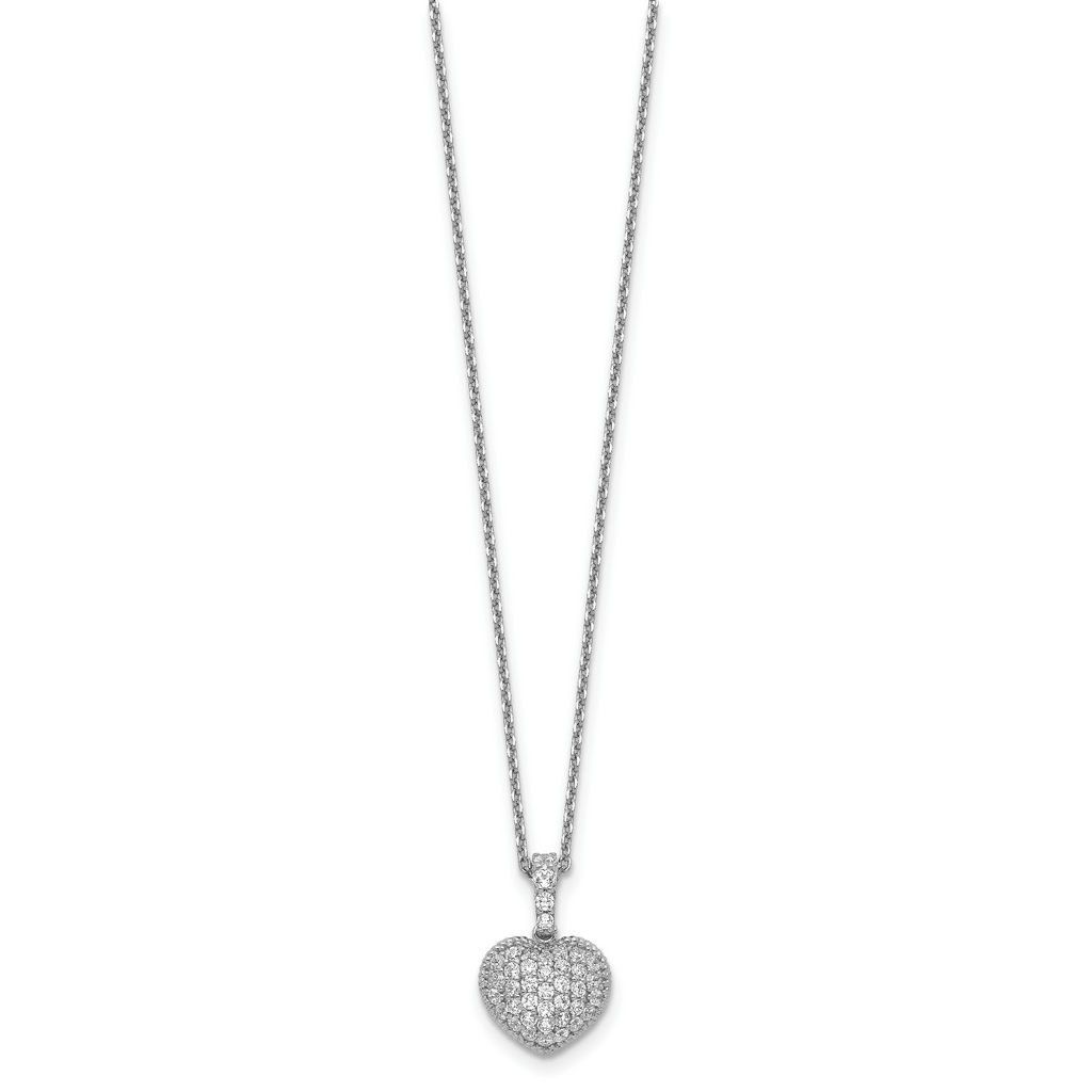 Sophia Jewelers Rhodium-Plated Sterling Silver Heart Necklace with 40 CZ Stones