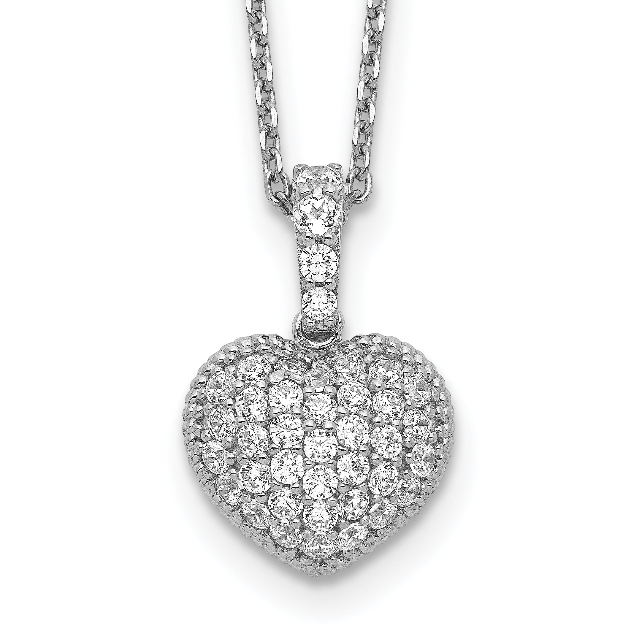 Sterling Shimmer Sterling Silver Rhodium-plated 16 inch 40 Stone Heart CZ Necklace with 2 inch extender Main image