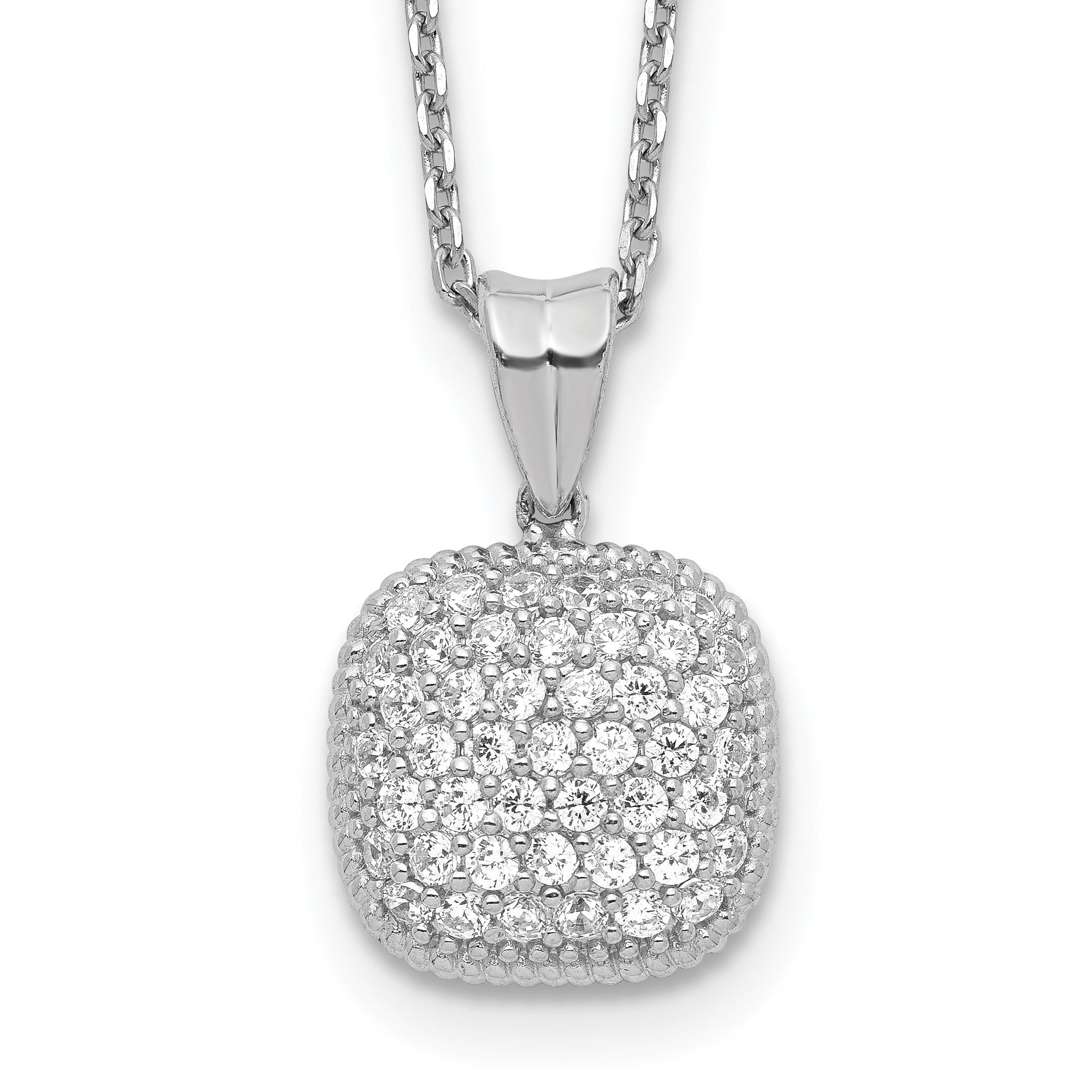 Sterling Shimmer Sterling Silver Rhodium-plated 16 inch 49 Stone Square CZ Necklace with 2 inch extender Main image