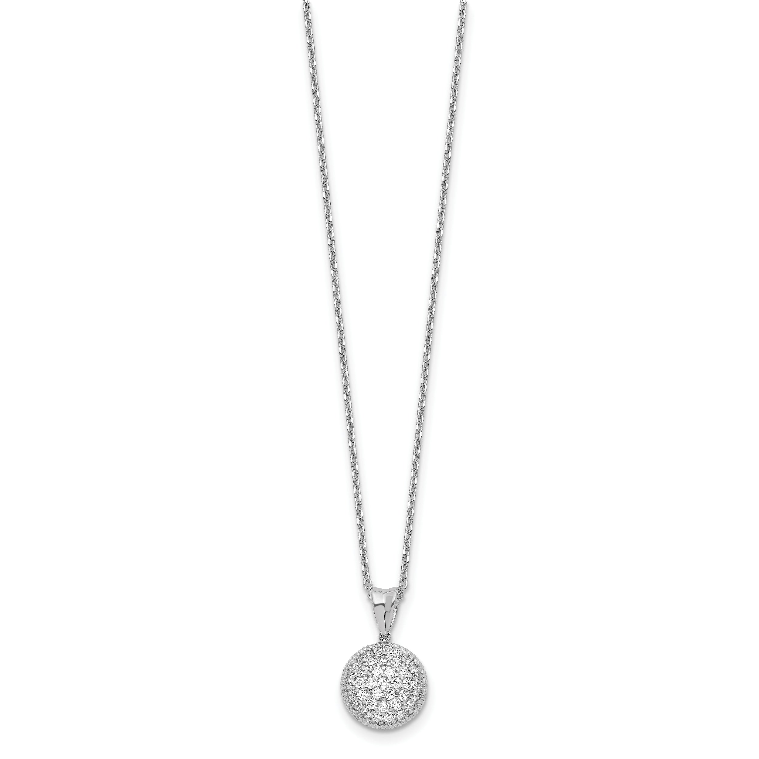 Sterling Silver CZ Pendant Necklace with Rhodium Polish Unisex 18 Inch