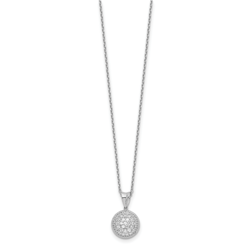 Sterling Silver CZ Pendant Necklace with Rhodium Polish Unisex 18 Inch