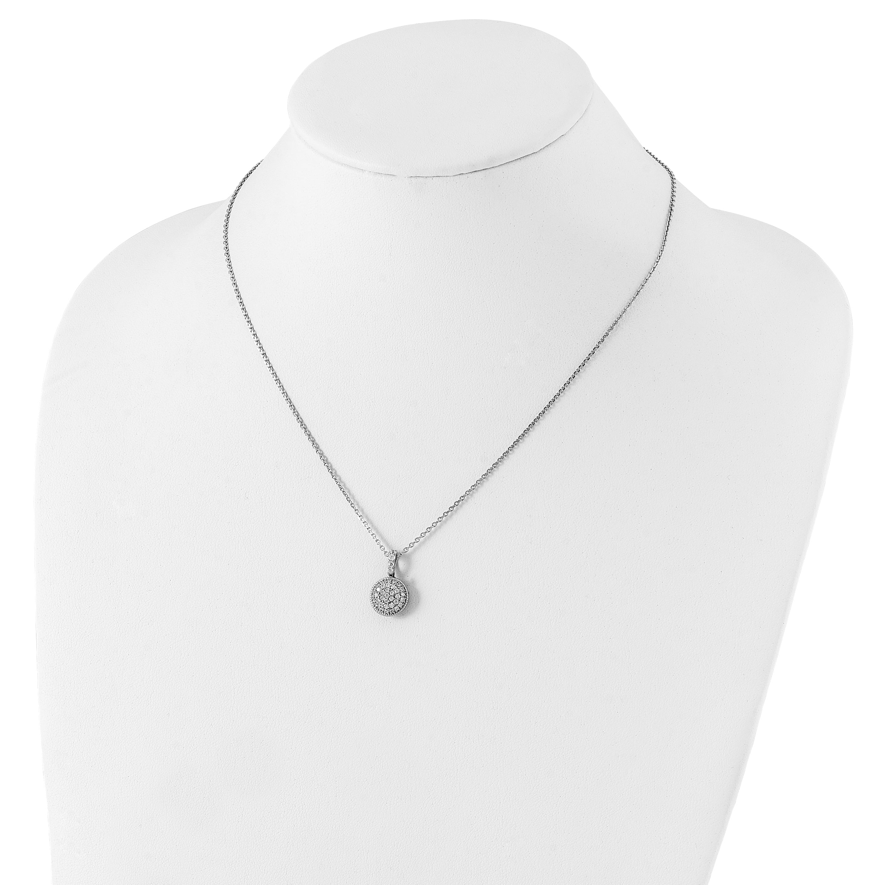 Sterling Silver CZ Pendant Necklace with Rhodium Polish Unisex 18 Inch
