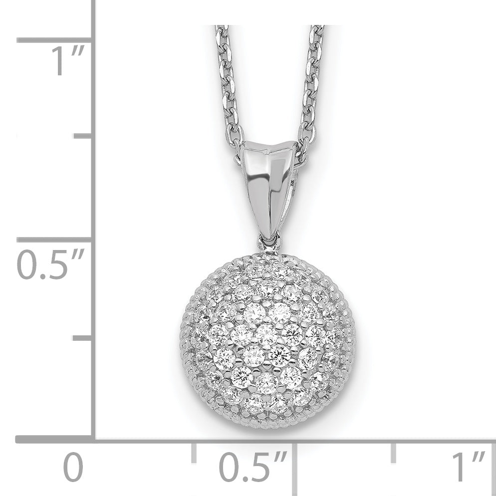 Sterling Silver CZ Pendant Necklace with Rhodium Polish Unisex 18 Inch