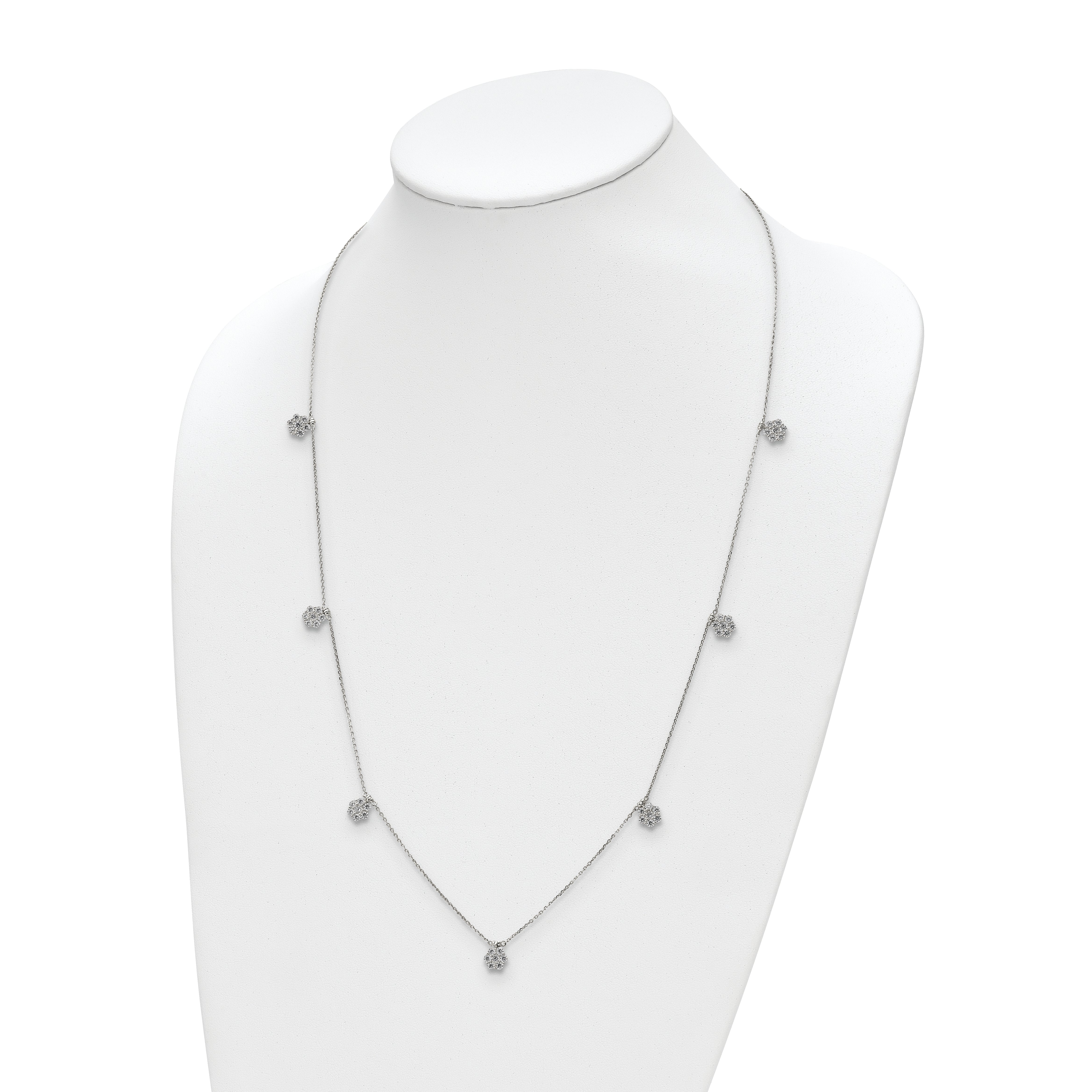 Sophia Jewelers Sterling Silver CZ Necklace with 7 Flower Stations
