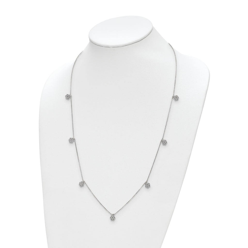 Sophia Jewelers Sterling Silver CZ Necklace with 7 Flower Stations