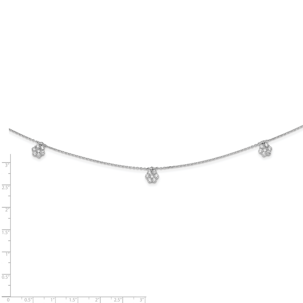 Sophia Jewelers Sterling Silver CZ Necklace with 7 Flower Stations