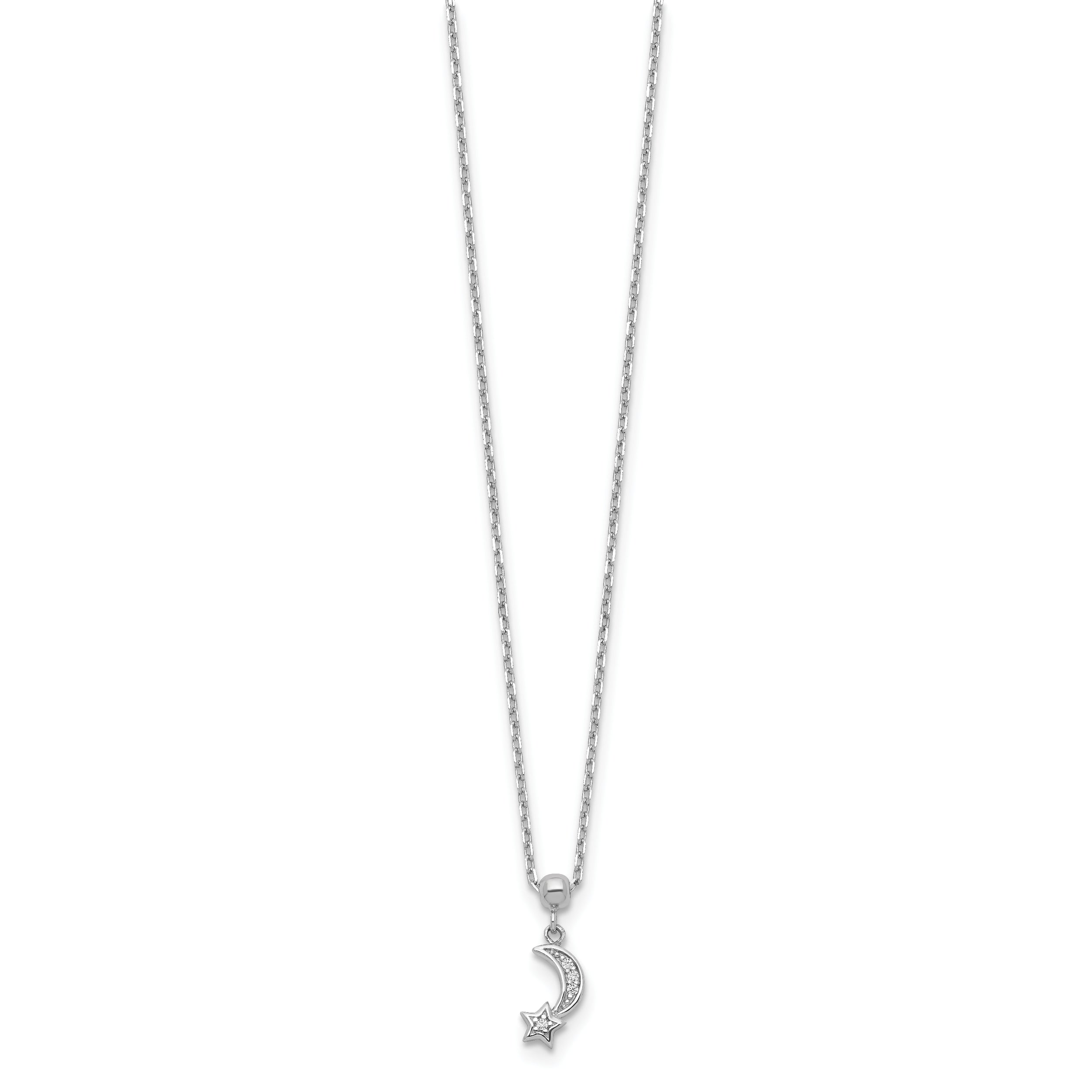 Sterling Silver CZ Moon and Star Necklace with Extender Unisex