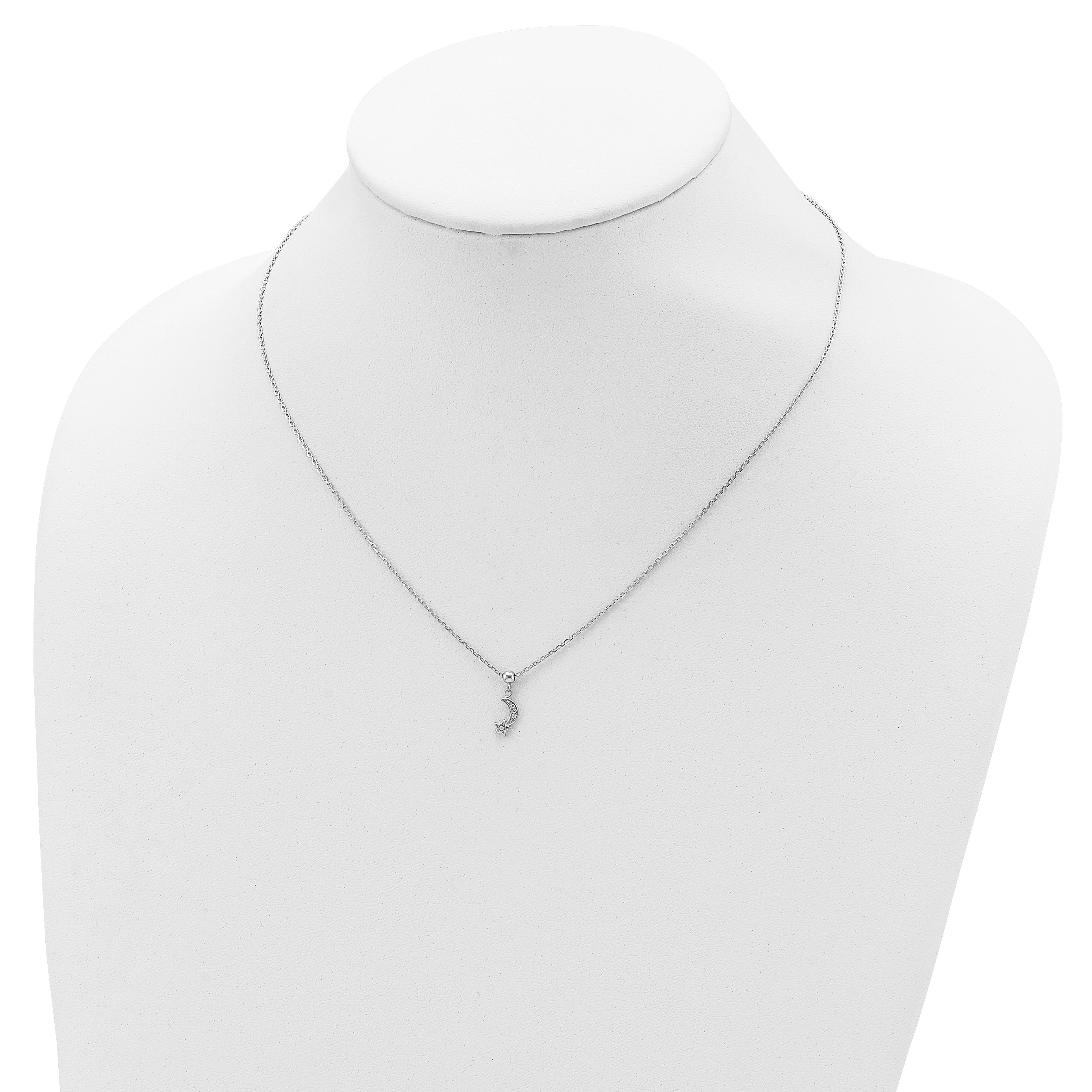 Sterling Silver CZ Moon and Star Necklace with Extender Unisex