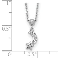 Sterling Silver CZ Moon and Star Necklace with Extender Unisex