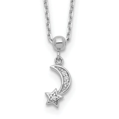Sterling Shimmer Sterling Silver Rhodium-plated 4 Stone 16 inch Moon and Star CZ Necklace with 2 inch extender