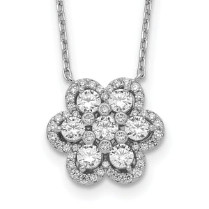 Cubic Zirconia Flower Necklace in Sterling Silver with Extender, 15.8 Inch - Sophia Jewelers
