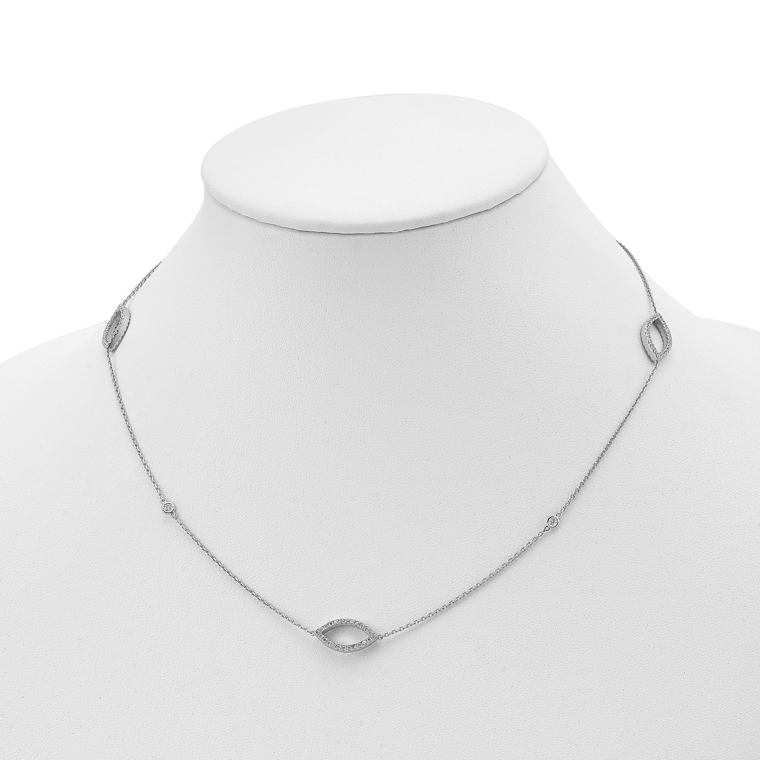 Sterling Silver Rhodium-Plated Unisex CZ Station Necklace 18 Polished Secondary image