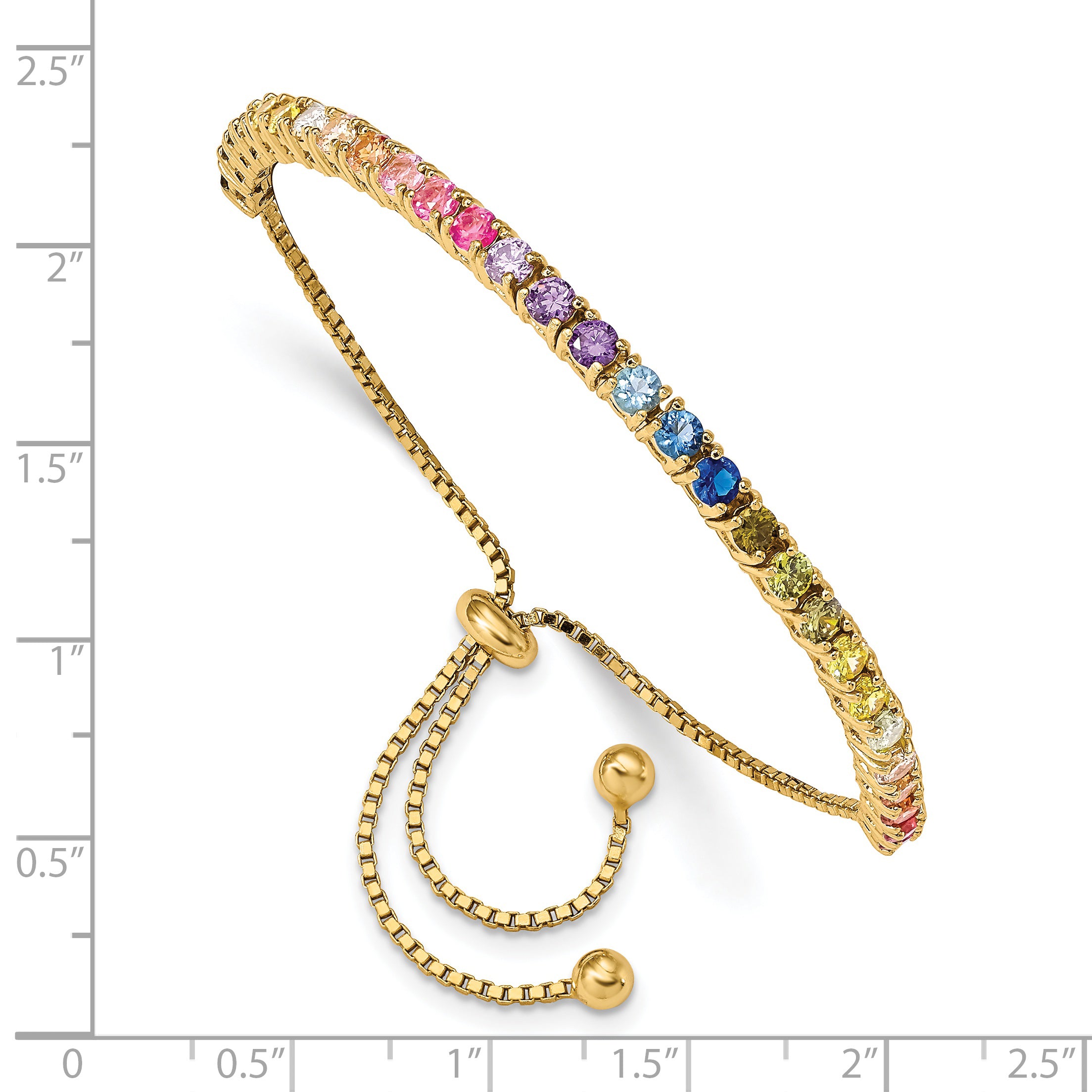 Prizma Sterling Silver Gold-tone 14K Flash Gold-plated 3mm Colorful CZ Adjustable Bolo Bracelet