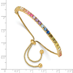 Prizma Sterling Silver Gold-tone 14K Flash Gold-plated 3mm Colorful CZ Adjustable Bolo Bracelet