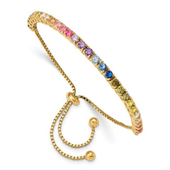 Prizma Sterling Silver Gold-tone 14K Flash Gold-plated 3mm Colorful CZ Adjustable Bolo Bracelet