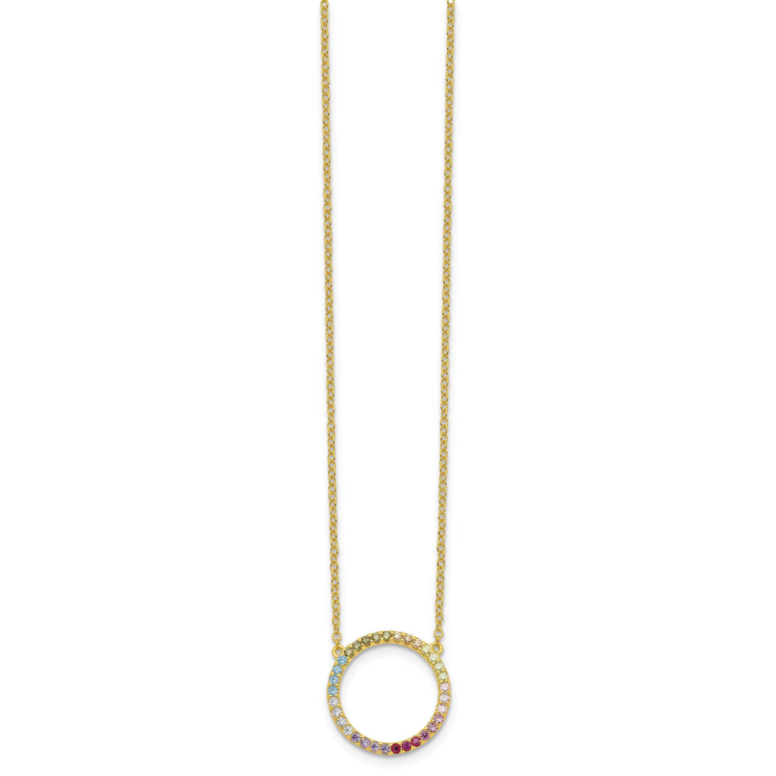 Prizma Sterling Silver Gold-tone 14K Flash Gold-plated 16 inch Colorful CZ Open Circle Necklace with 2 inch Extender