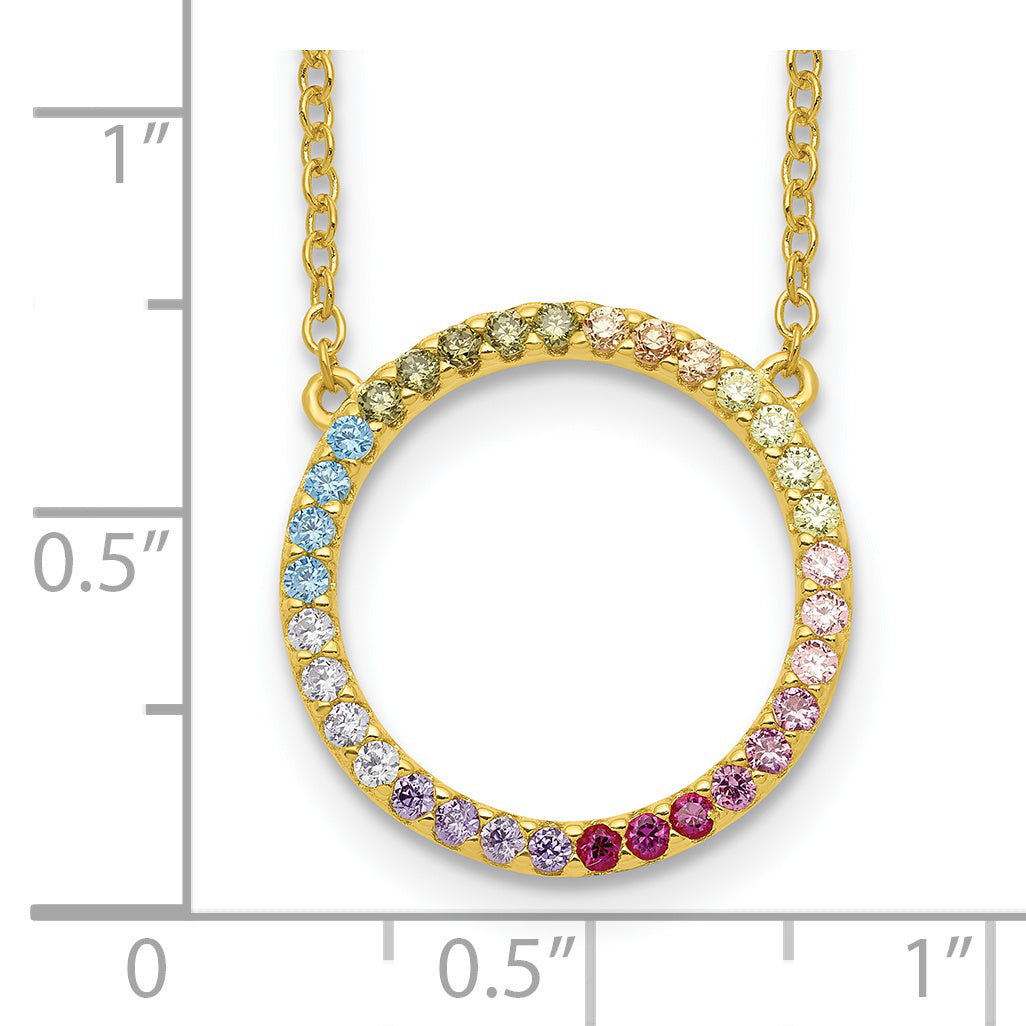 Prizma Sterling Silver Gold-tone 14K Flash Gold-plated 16 inch Colorful CZ Open Circle Necklace with 2 inch Extender