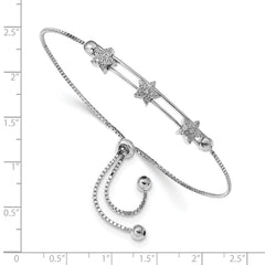 Sterling Silver Rhodium Plated CZ Adjustable Star Bracelet