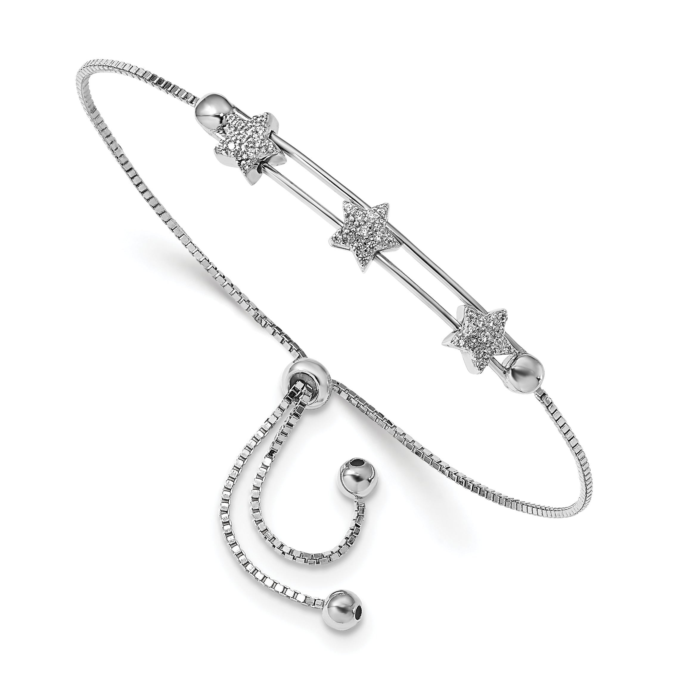 Sterling Silver Rhodium Plated CZ Adjustable Star Bracelet