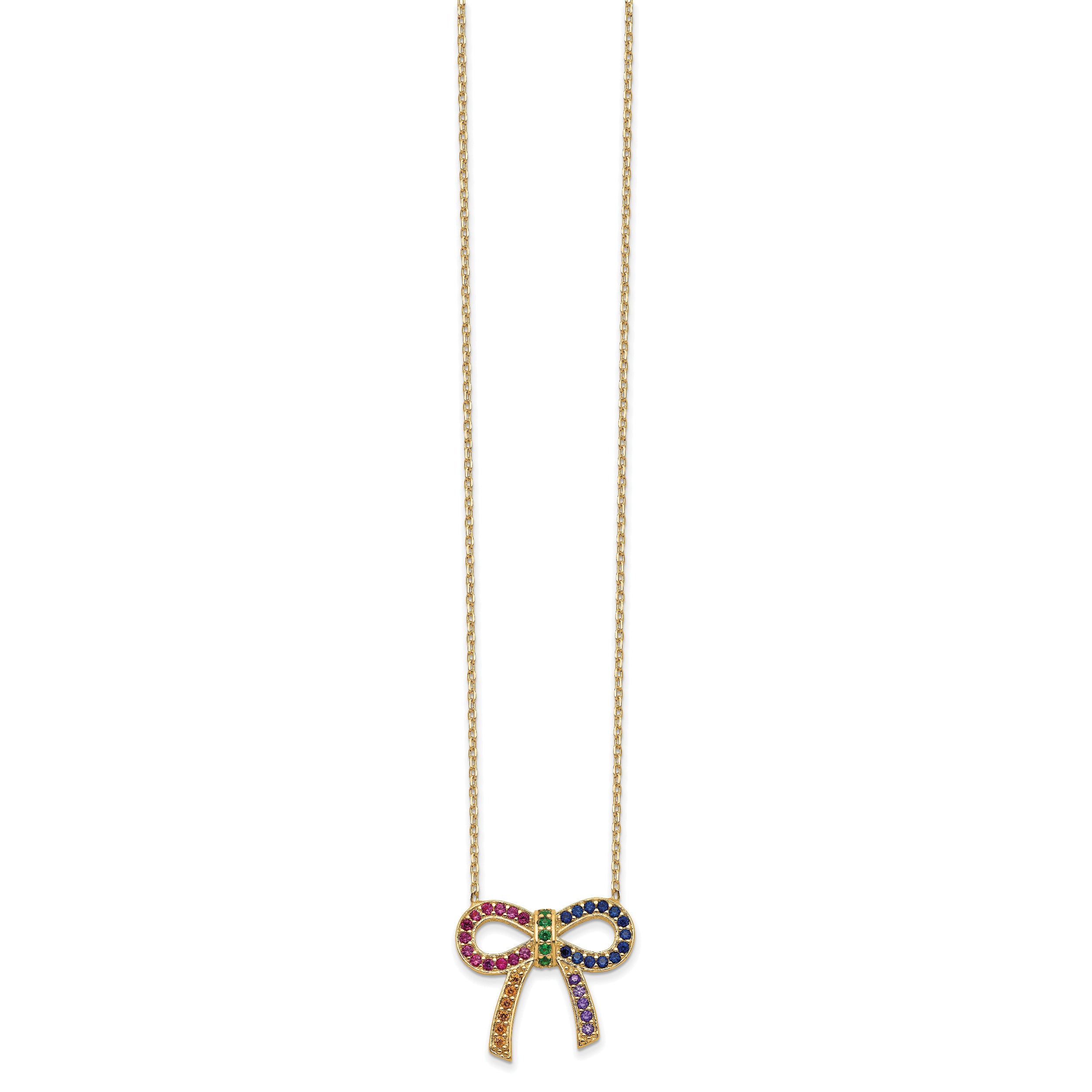 Prizma Sterling Silver Gold-tone 14K Flash Gold-plated 16 inch Colorful CZ Bow Necklace with 2 inch Extender