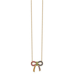 Prizma Sterling Silver Gold-tone 14K Flash Gold-plated 16 inch Colorful CZ Bow Necklace with 2 inch Extender