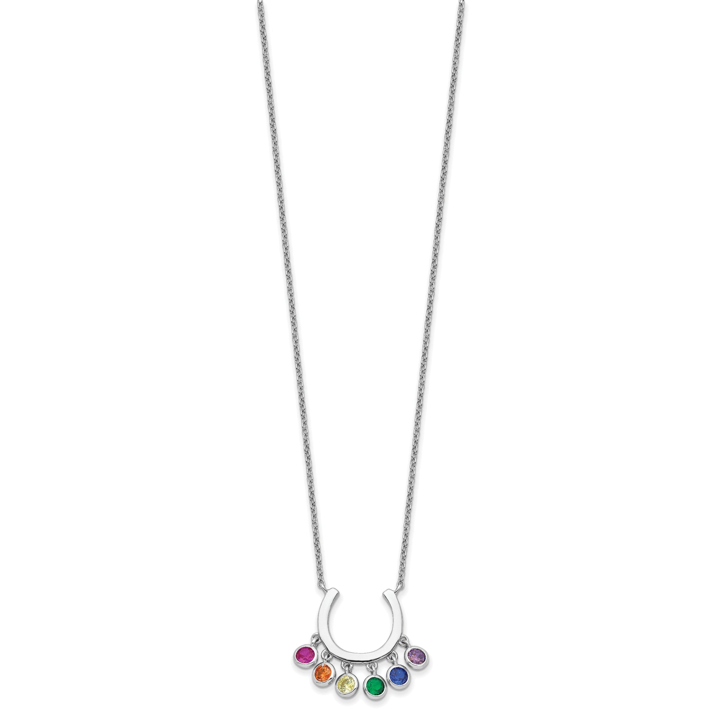 Prizma Sterling Silver Rhodium-plated 16 inch Colorful CZ Horseshoe Necklace with 2 inch Extender