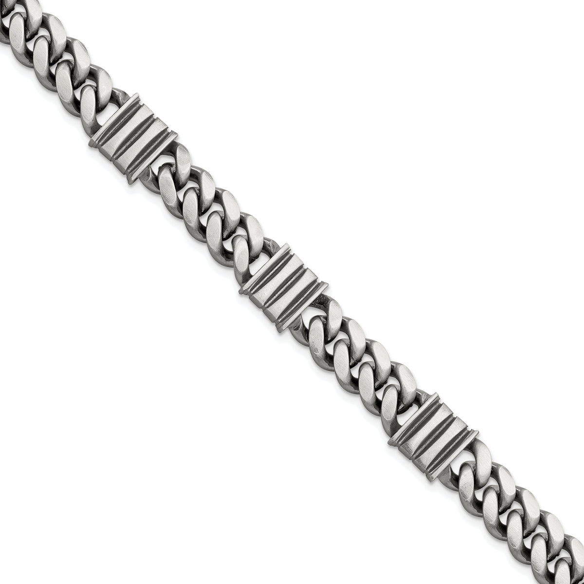 Sterling Silver Mens Antiqued Brushed Curb/Bar Bracelet