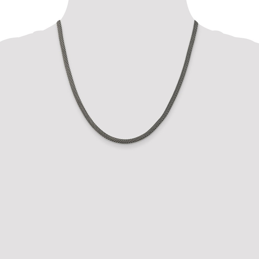 Sterling Silver 4mm Fancy Antiqued Mesh Necklace