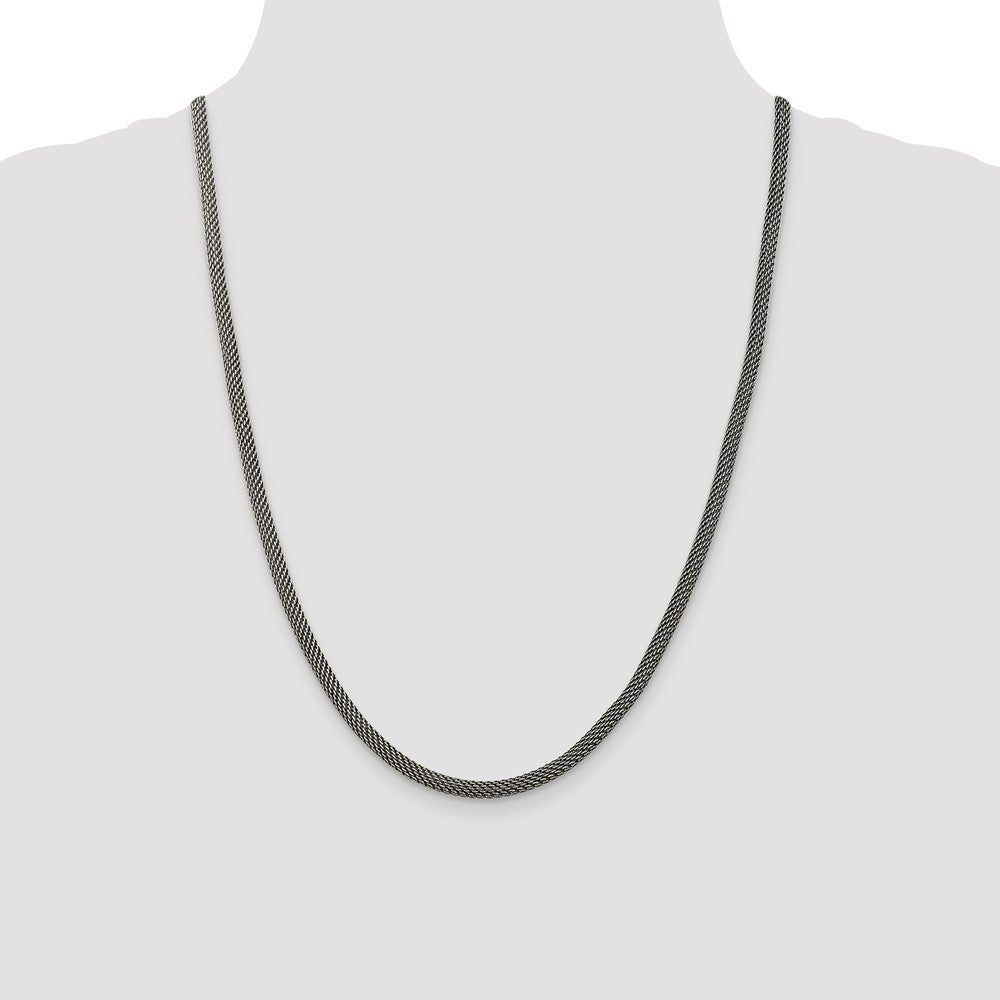 Sterling Silver 4mm Fancy Antiqued Mesh Necklace
