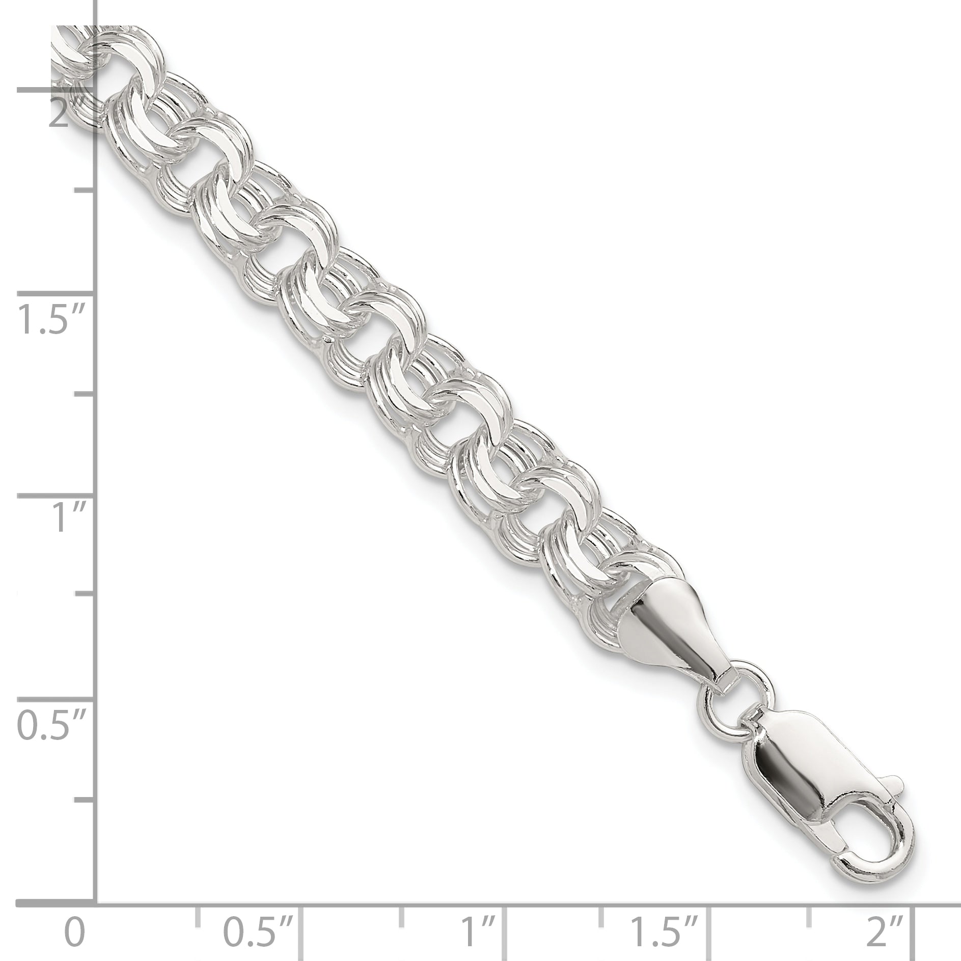 Sterling Silver Polished 7.25mm Triple Rolo Charm Bracelet - 7