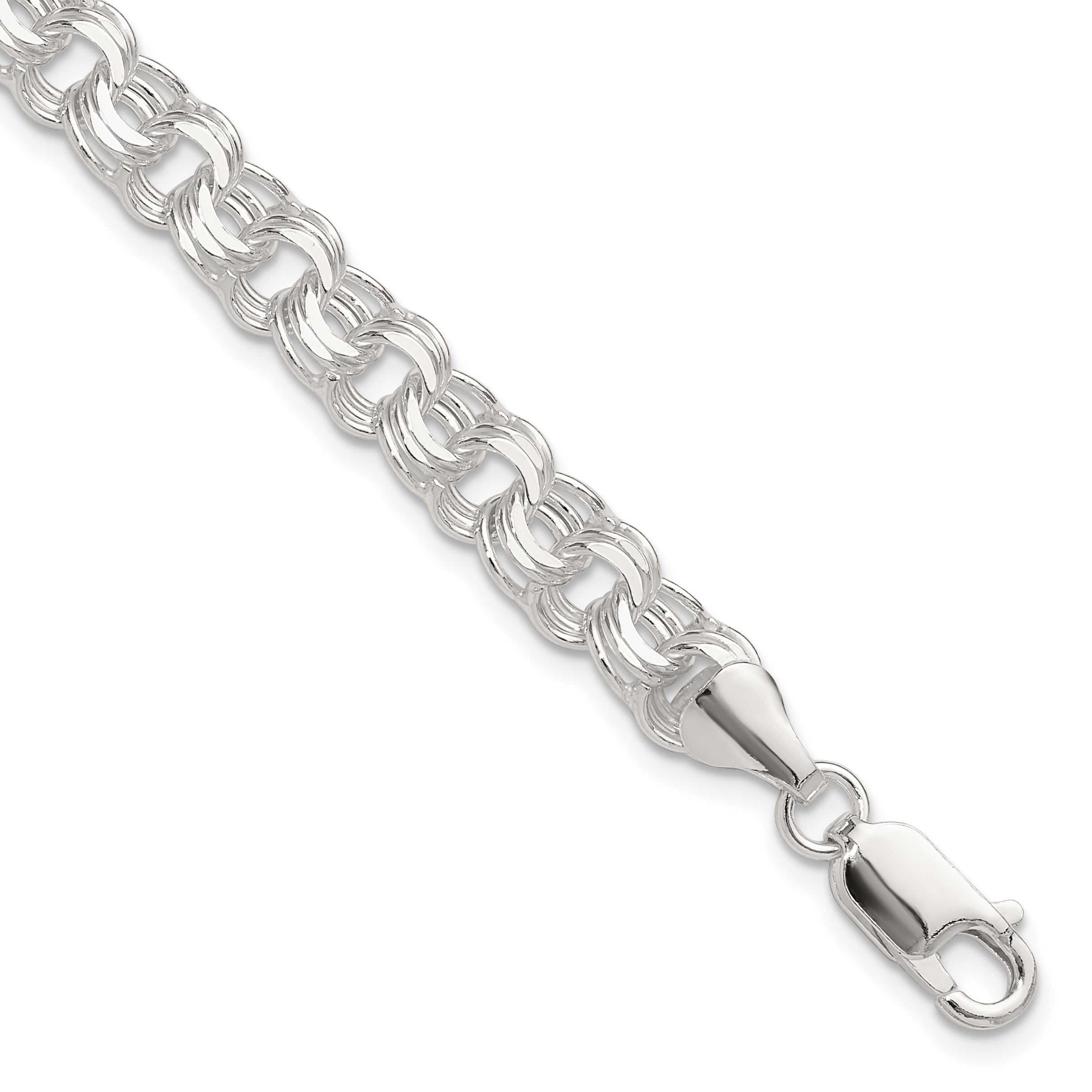 Sterling Silver Polished 7.25mm Triple Rolo Charm Bracelet