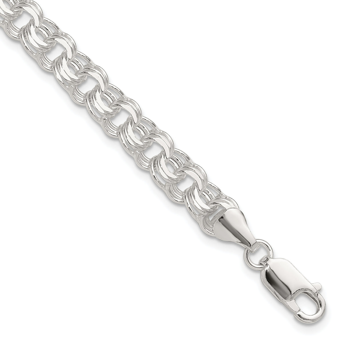 Sterling Silver Polished 7.25mm Triple Rolo Charm Bracelet