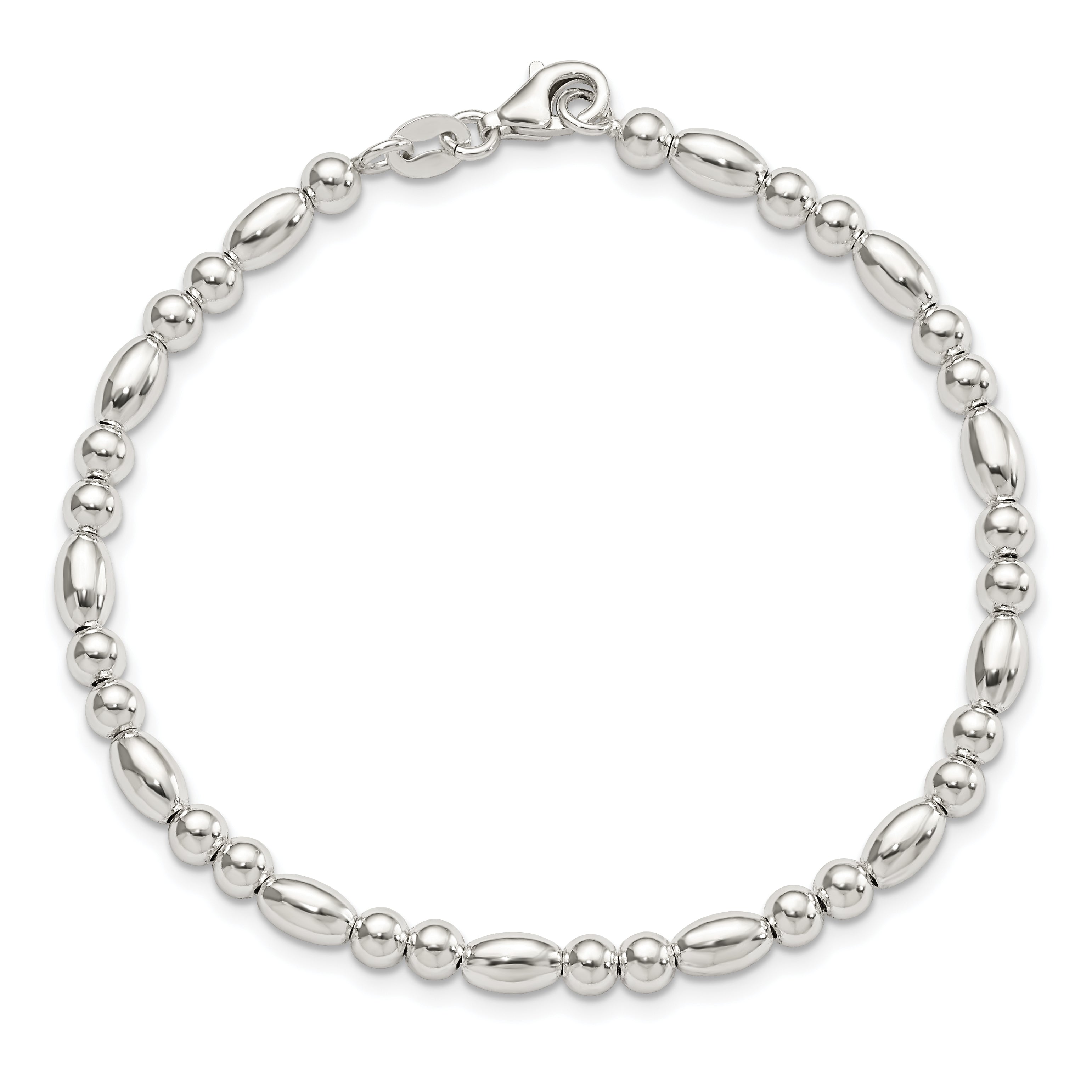 Sterling Silver Round and Oval Beaded Bracelet - 7.5