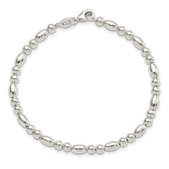 Sterling Silver Round and Oval Beaded Bracelet - 7.5