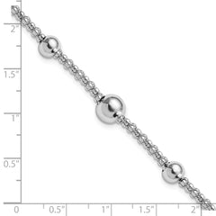 Sterling Silver Rhodium-plated Beaded Popcorn Chain w/1in ext Bracelet - 8