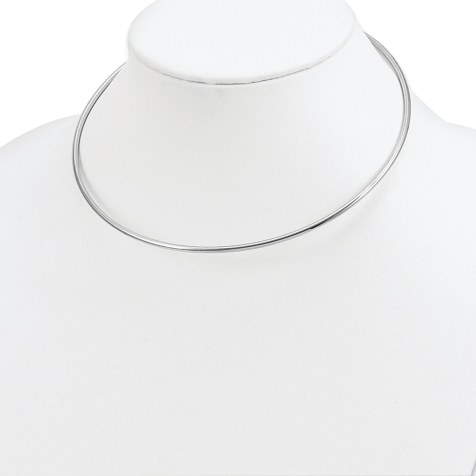 Sterling Silver 925 Polished Collar Necklace Elegant Rhodium-Plated Design