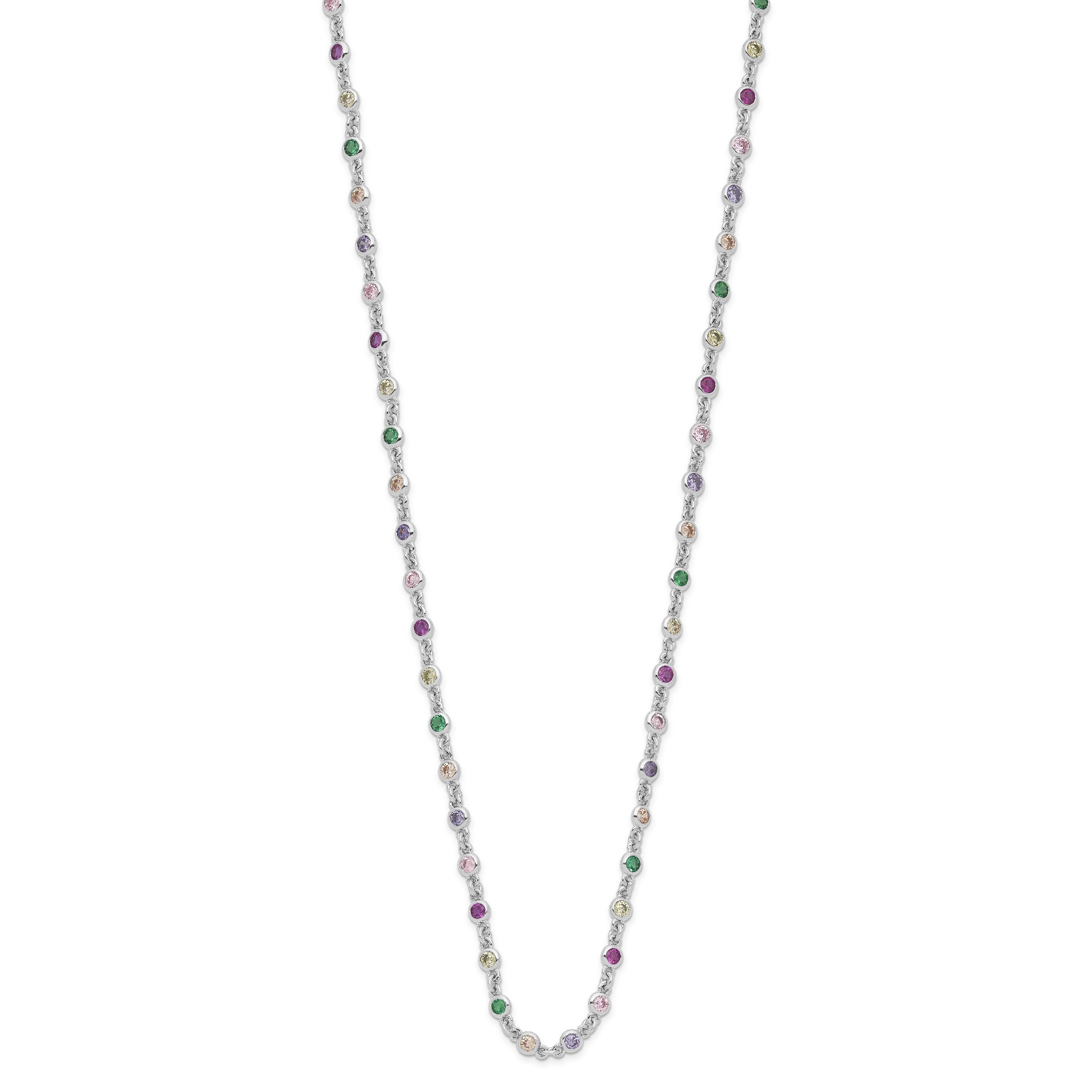 Sterling Silver Rhodium-plated Polished Multi-color CZ w/3 IN EXT Choker