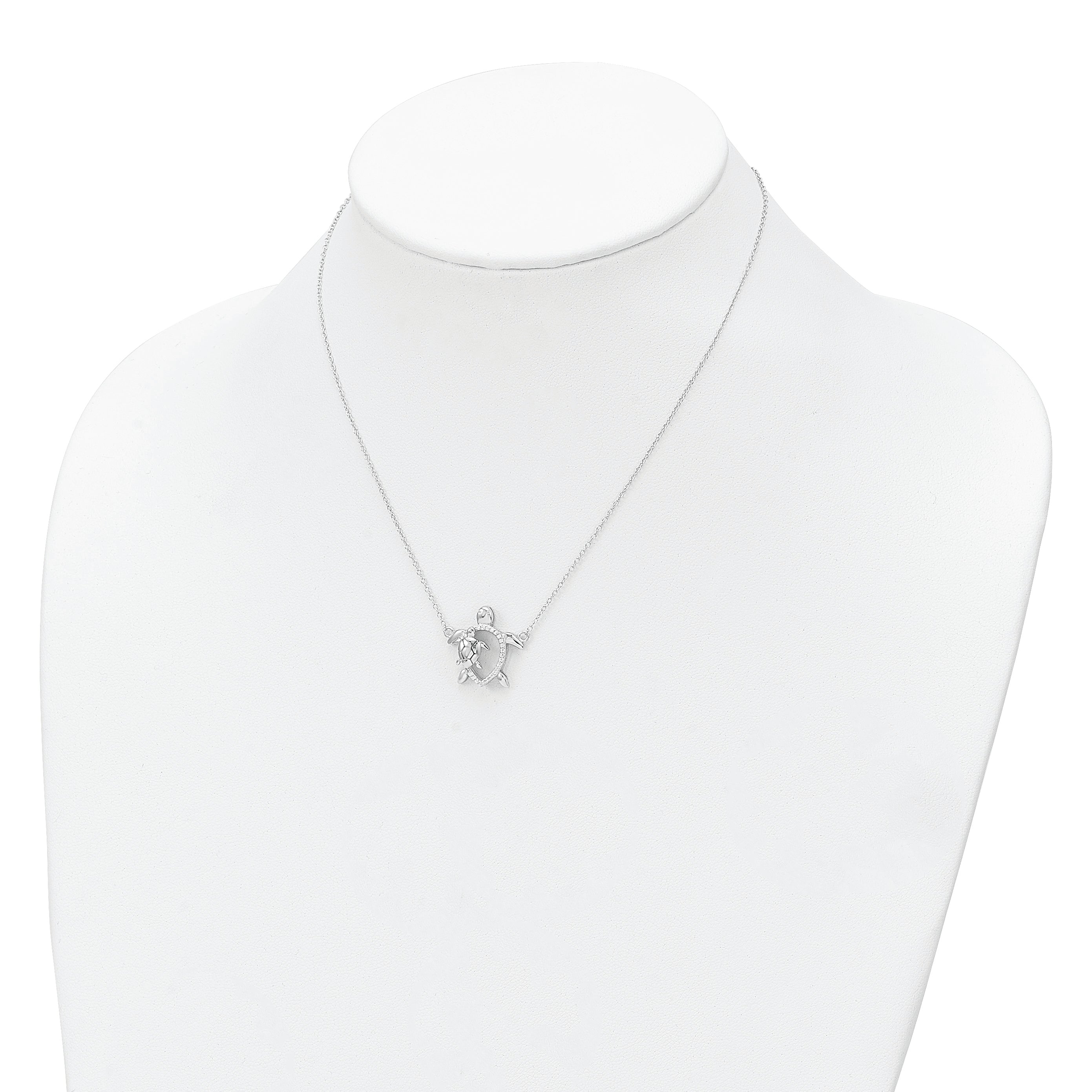 Sterling Silver Rhodium-plated Polished CZ Turtles 16 inch with a 2 inch extention Necklace